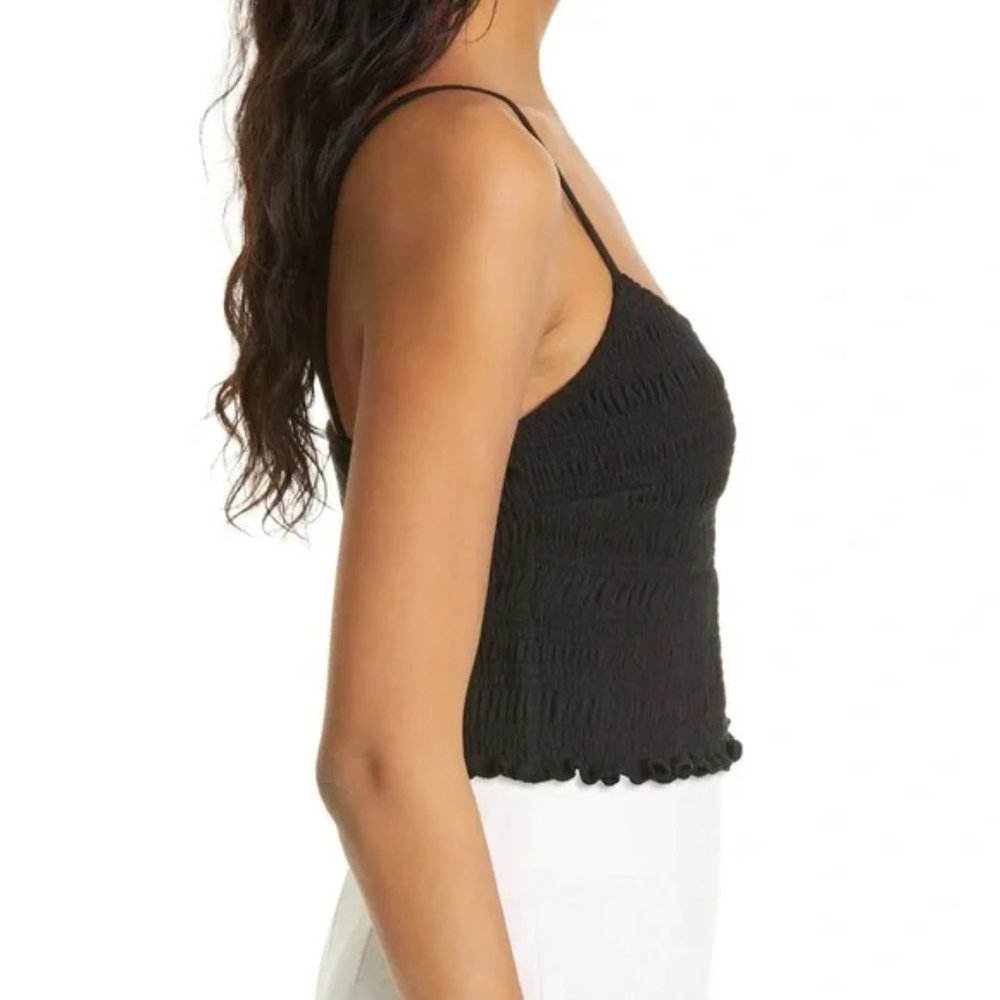 NWT REBECCA TAYLOR Black Smocked Tank Crinkle Crop Top Size Medium Cami - Picture 4 of 9
